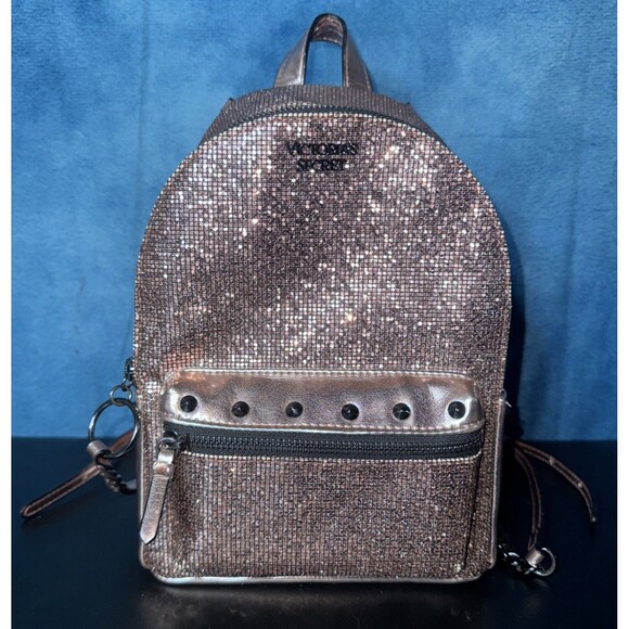 Victoria’s Secret Pink Mini Backpack Sequin Sparkly Bag 2 Pocket Zipper Closure - Picture 1 of 7